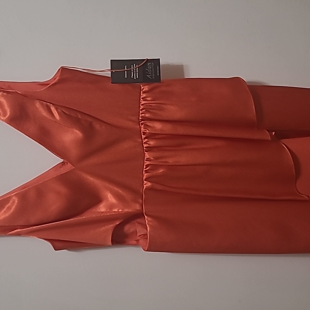 AIDAN BY AIDAN MATTOX Sleeveless Cutout High-Low Satin Flounce Gown - Size 10